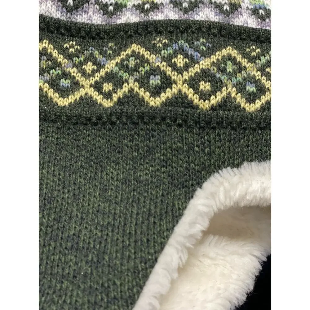 McBurn German Winter Beanie Boys Green Cream Wool Tassals Ear Covers Knit Hat